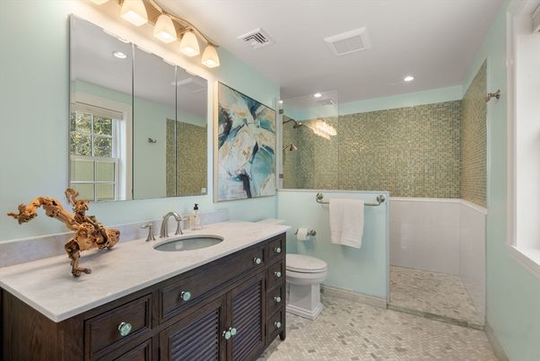 Bathroom, Glass Shower, Interior, Recessed Lighting