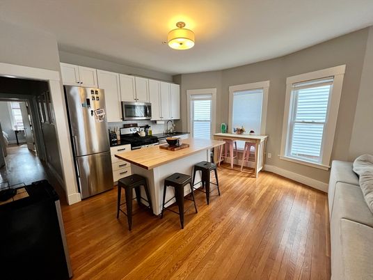 Interior, Kitchen, Stainless Steel Appliances, Wood Texture Flooring