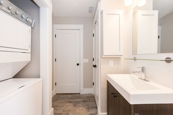 Bathroom, Interior, Washer, Wood Texture Flooring