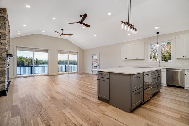 Interior, Kitchen, Pendant Lights, Recessed Lighting, Wood Texture Flooring