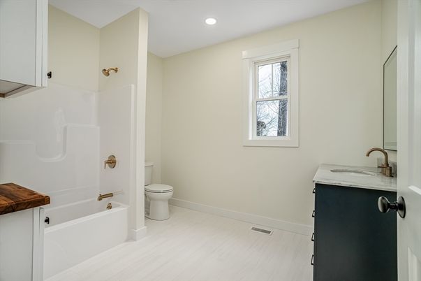 Bathroom, Interior, Recessed Lighting, Wood Texture Flooring
