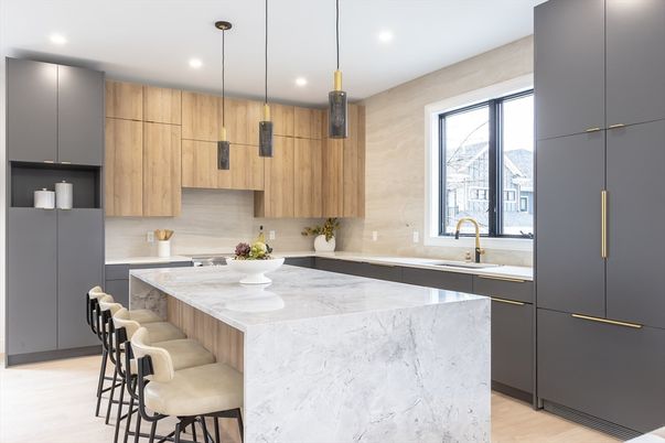 Interior, Kitchen, Pendant Lights, Recessed Lighting, Wood Texture Flooring