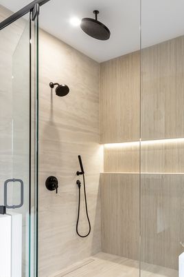 Bathroom, Glass Shower, Interior, Recessed Lighting