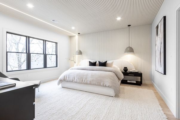 Bedroom, Home Office, Interior, Pendant Lights, Recessed Lighting, Wood Texture Flooring
