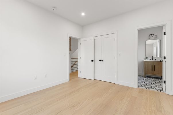 Bathroom, Empty room, Interior, Recessed Lighting, Wood Texture Flooring