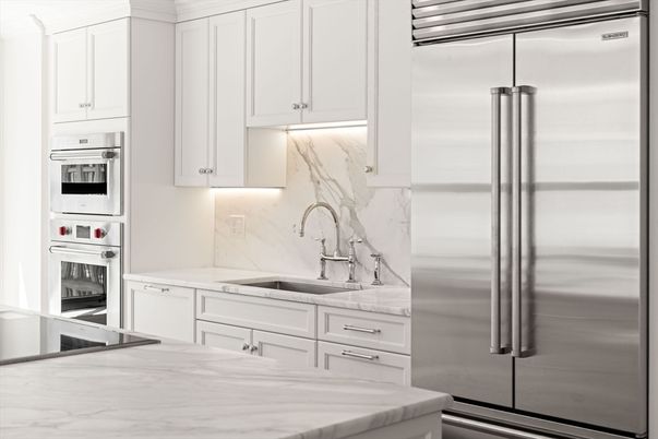 Interior, Kitchen, Marble Walls, Stainless Steel Appliances