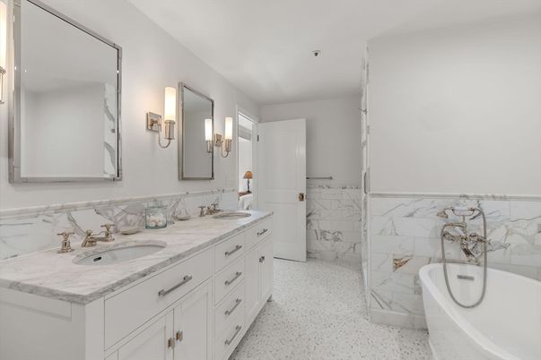 Bathroom, Dual Sink Vanities, Interior, Marble, Marble Walls
