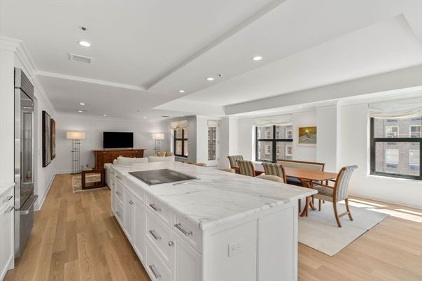 Dining room, Interior, Kitchen, Recessed Lighting, Wood Texture Flooring