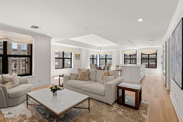 Dining room, Interior, Living room, Recessed Lighting, Wood Texture Flooring