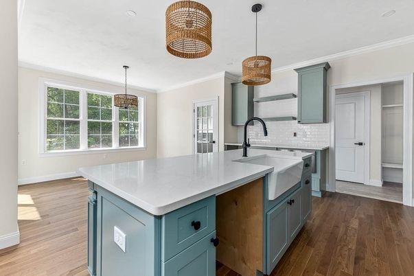 Interior, Kitchen, Pendant Lights, Wood Texture Flooring