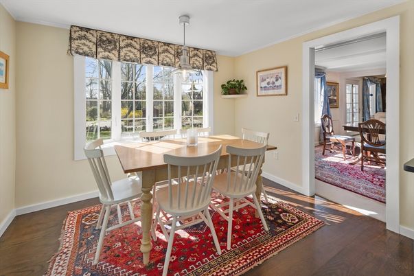 Dining room, Interior, Pendant Lights, Wood Texture Flooring