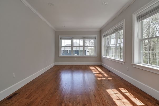 Empty room, Interior, Recessed Lighting, Wood Texture Flooring