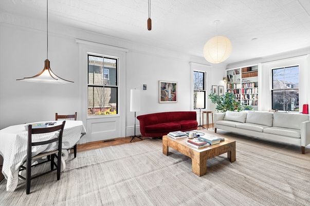 Dining room, Interior, Living room, Pendant Lights, Wood Texture Flooring