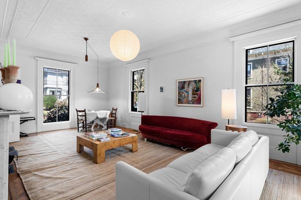 Dining room, Interior, Living room, Pendant Lights, Wood Texture Flooring