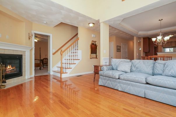Chandelier, Dining room, Fireplace, Interior, Living room, Wood Texture Flooring