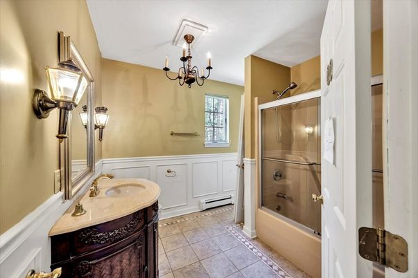 Bathroom, Chandelier, Glass Shower, Interior