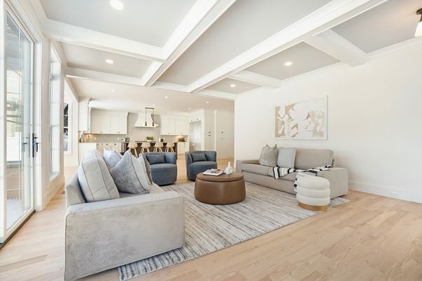 Interior, Kitchen, Living room, Recessed Lighting, Stainless Steel Appliances, Wood Texture Flooring