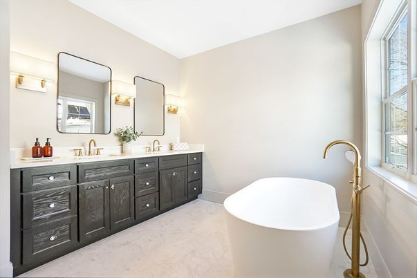 Bathroom, Dual Sink Vanities, Free Standing Baths, Interior, Marble