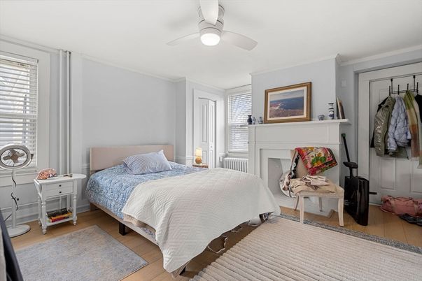 Bedroom, Fireplace, Interior, Wood Texture Flooring