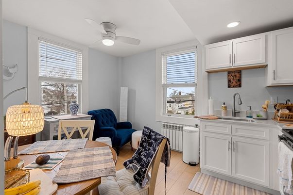 Dining room, Interior, Recessed Lighting, Wood Texture Flooring