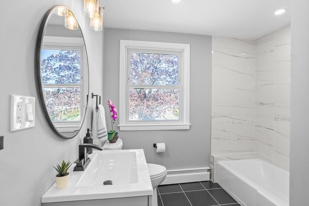 Bathroom, Interior, Marble Walls, Recessed Lighting