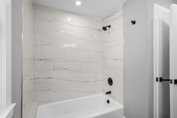 Bathroom, Interior, Marble Walls, Recessed Lighting