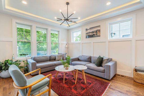 Interior, Living room, Pendant Lights, Wood Texture Flooring
