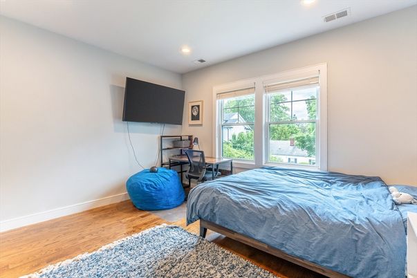 Bedroom, Home Office, Interior, Recessed Lighting, Wood Texture Flooring