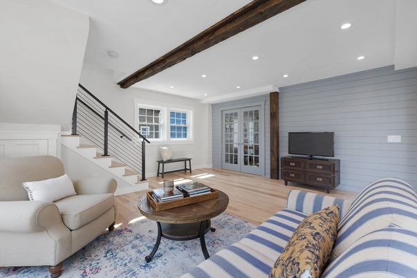 Interior, Living room, Recessed Lighting, Wooden Beams, Wood Texture Flooring