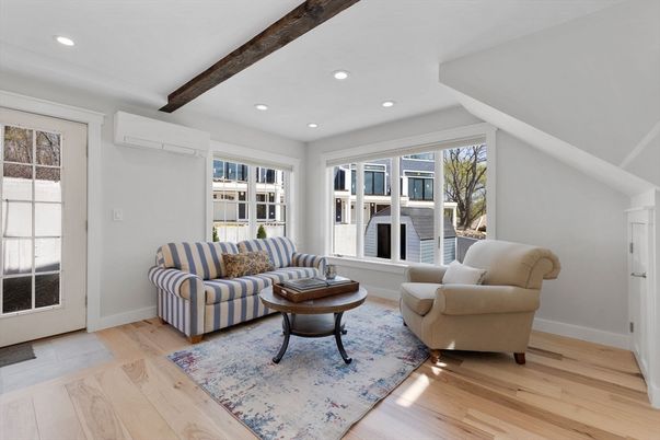 Interior, Living room, Recessed Lighting, Wooden Beams, Wood Texture Flooring