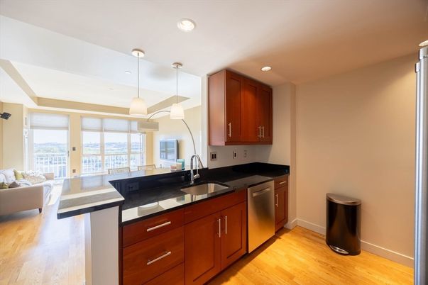 Interior, Kitchen, Living room, Pendant Lights, Recessed Lighting, Stainless Steel Appliances, Wood Texture Flooring