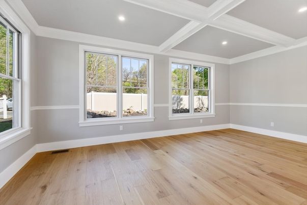 Empty room, Interior, Recessed Lighting, Wood Texture Flooring
