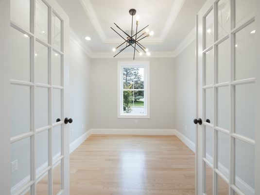 Empty room, Interior, Pendant Lights, Recessed Lighting, Wood Texture Flooring