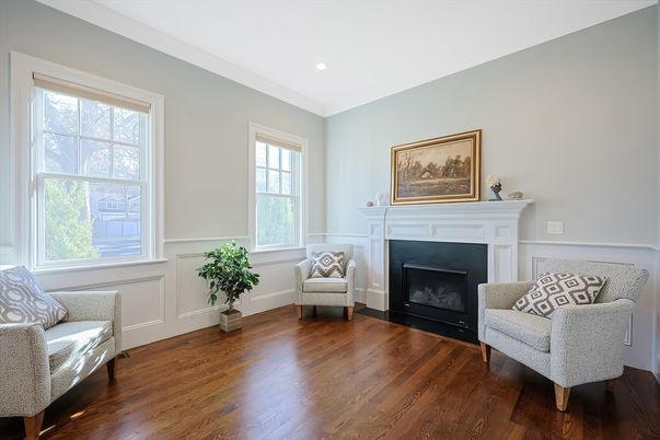 Fireplace, Interior, Recessed Lighting, Wood Texture Flooring
