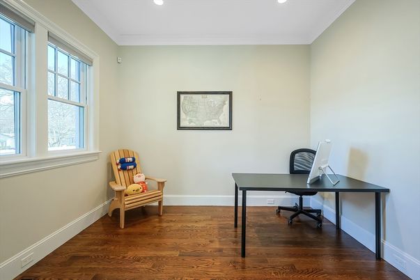 Home Office, Interior, Recessed Lighting, Wood Texture Flooring