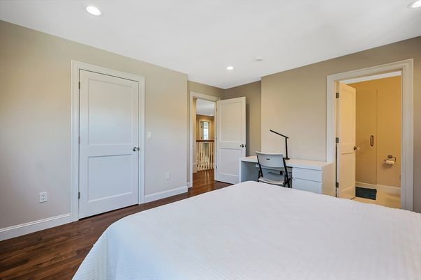 Bedroom, Home Office, Interior, Recessed Lighting, Wood Texture Flooring