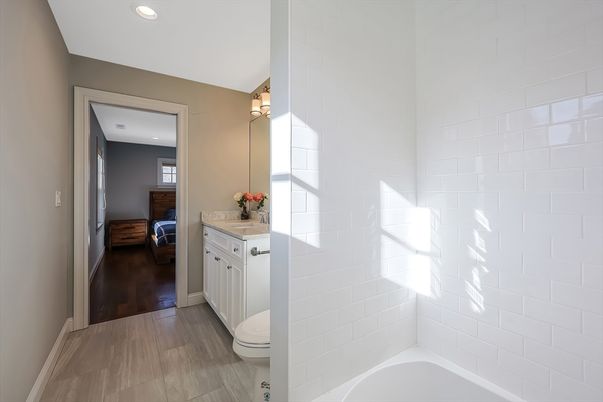 Bathroom, Interior, Recessed Lighting, Wood Texture Flooring