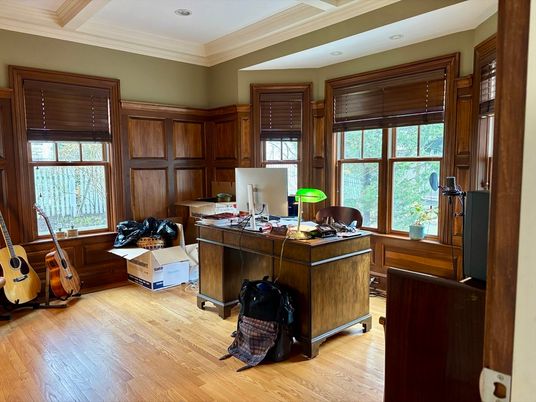 Home Office, Interior, Recessed Lighting, Wood Texture Flooring