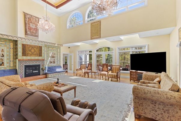 Chandelier, Fireplace, Interior, Living room, Wood Texture Flooring
