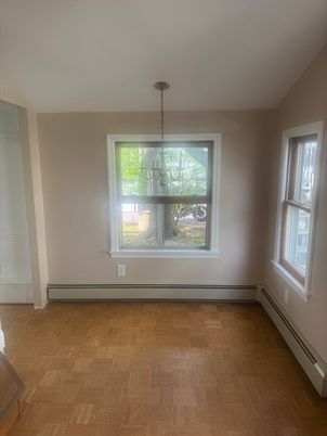 Empty room, Interior, Pendant Lights, Wood Texture Flooring