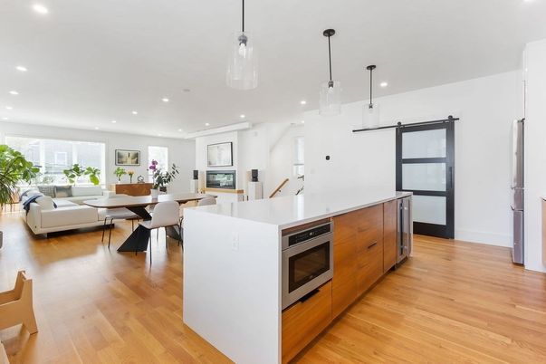 Dining room, Interior, Kitchen, Living room, Pendant Lights, Recessed Lighting, Wood Texture Flooring