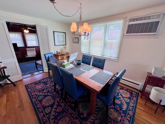 Chandelier, Dining room, Interior, Wood Texture Flooring