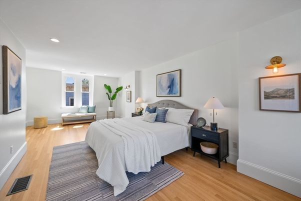 Bedroom, Interior, Recessed Lighting, Wood Texture Flooring