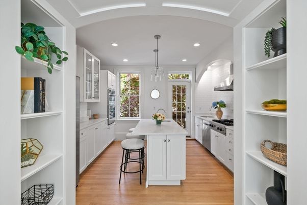 Interior, Kitchen, Pendant Lights, Recessed Lighting, Wood Texture Flooring