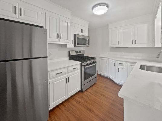 Interior, Kitchen, Stainless Steel Appliances, Wood Texture Flooring
