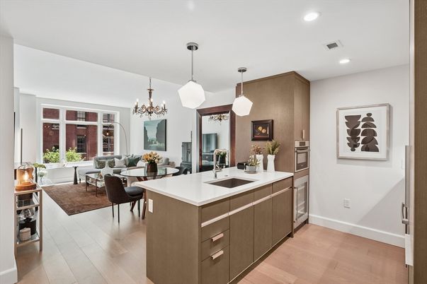 Chandelier, Dining room, Interior, Kitchen, Living room, Pendant Lights, Recessed Lighting, Wood Texture Flooring