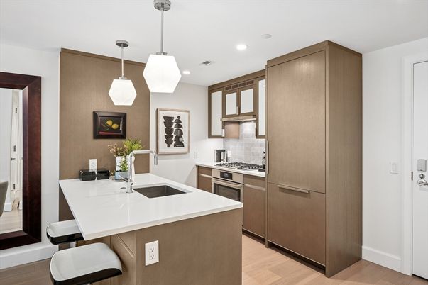 Interior, Kitchen, Pendant Lights, Recessed Lighting, Wood Texture Flooring