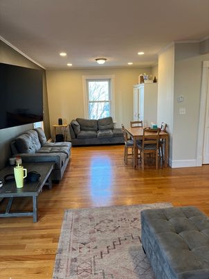 Dining room, Interior, Living room, Recessed Lighting, Wood Texture Flooring
