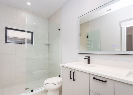 Bathroom, Glass Shower, Interior, Marble Walls, Recessed Lighting