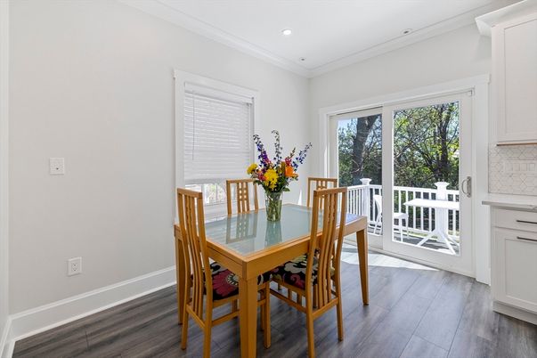 Dining room, Interior, Recessed Lighting, Wood Texture Flooring